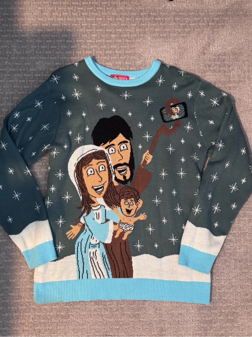 Ugly Christmas Sweater Crewneck - Jesus, Mary and Joseph Selfie
